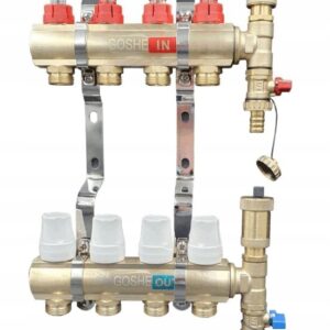 GOSHE Rozdzielacz do podłogówki 3 obwody mosiężny 2 x odpowietrznik